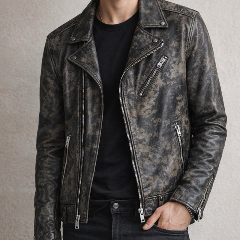 All Saints Drury Marbled Leather Jacket